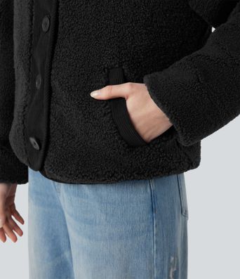 Reversible Long Sleeve Casual Sherpa Jacket with Pockets (Two Looks in One) Reversible Long Sleeve Casual Sherpa Jacket with Pockets (Two Looks in One)
