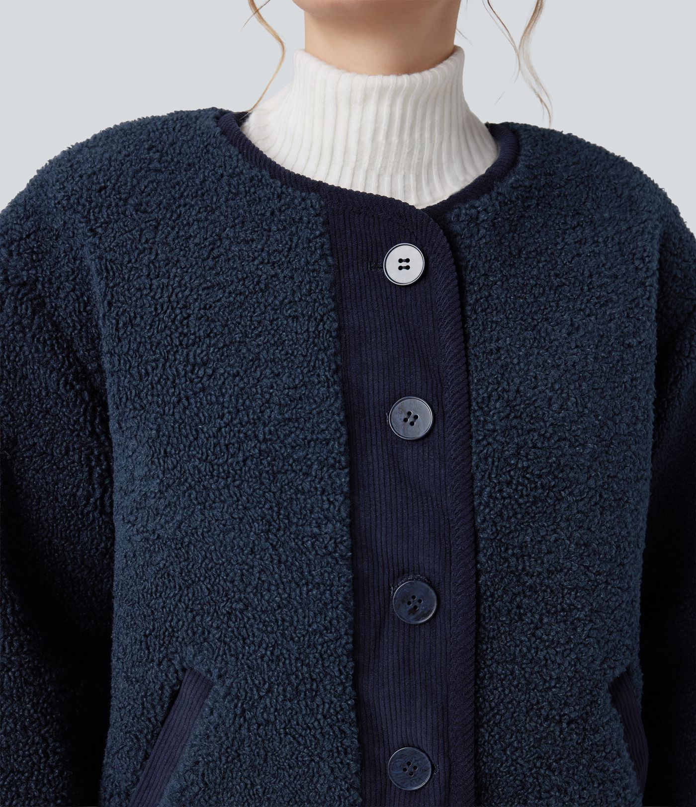 Veste sherpa réversible à manches longues avec poches (deux styles en un)