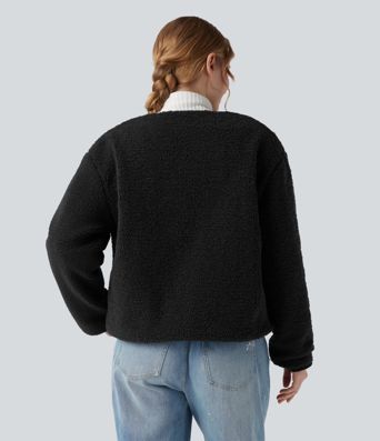 Reversible Long Sleeve Casual Sherpa Jacket with Pockets (Two Looks in One) Reversible Long Sleeve Casual Sherpa Jacket with Pockets (Two Looks in One)