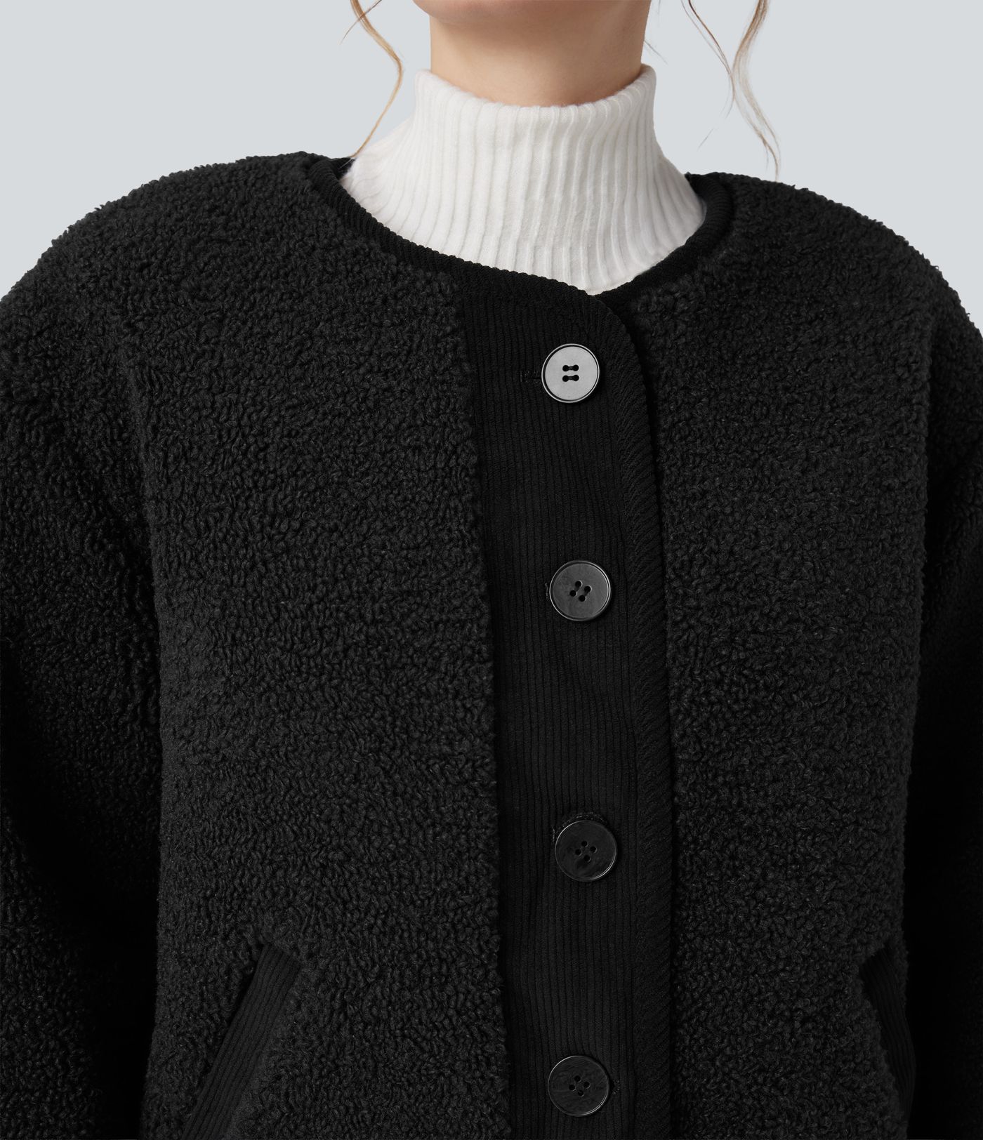 Reversible Long Sleeve Casual Sherpa Jacket with Pockets (Two Looks in One) Reversible Long Sleeve Casual Sherpa Jacket with Pockets (Two Looks in One)