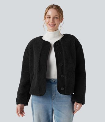 Reversible Long Sleeve Casual Sherpa Jacket with Pockets (Two Looks in One) Reversible Long Sleeve Casual Sherpa Jacket with Pockets (Two Looks in One)