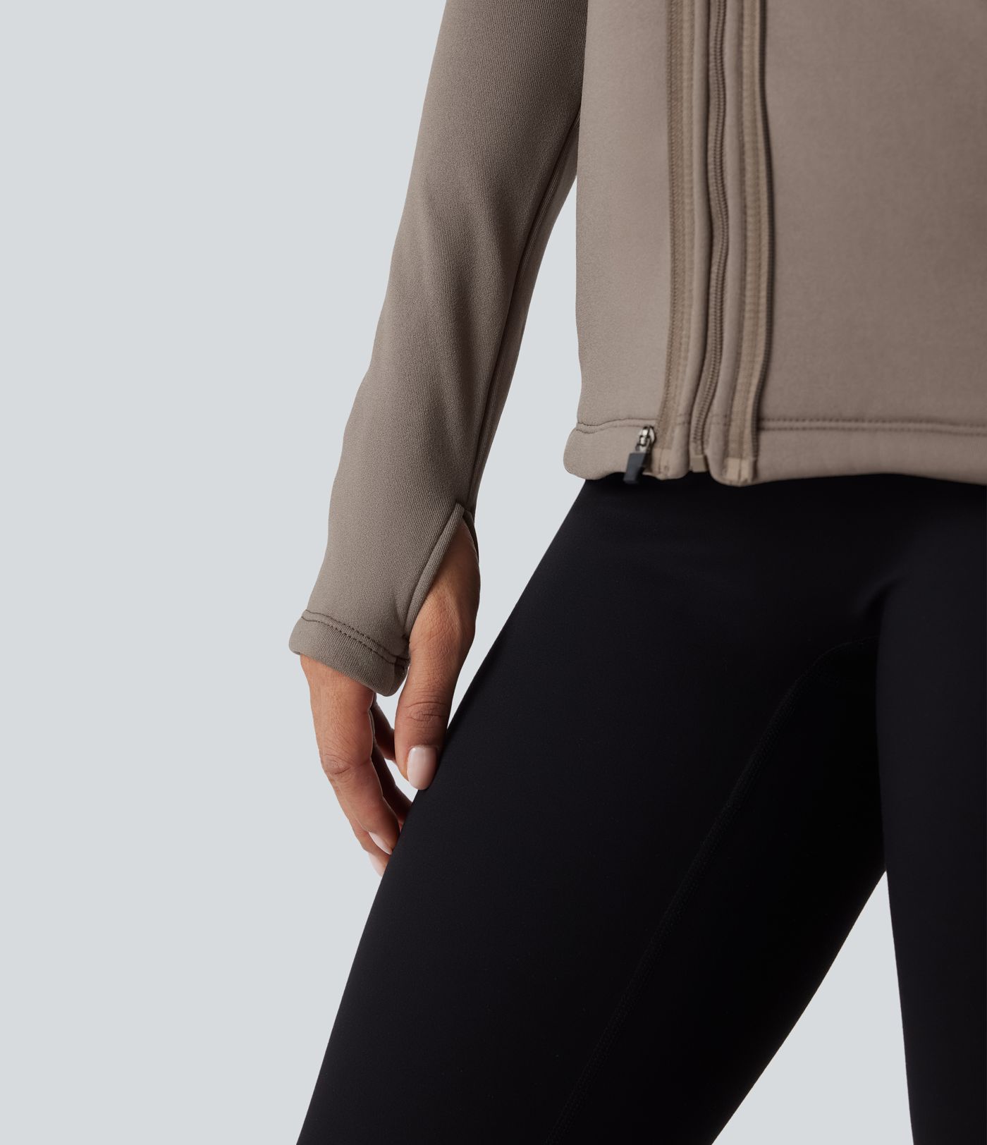 3-in-1 High-Neck Long Sleeve Thumb Holes Fleece Jacket &Quilted Vest with Pockets