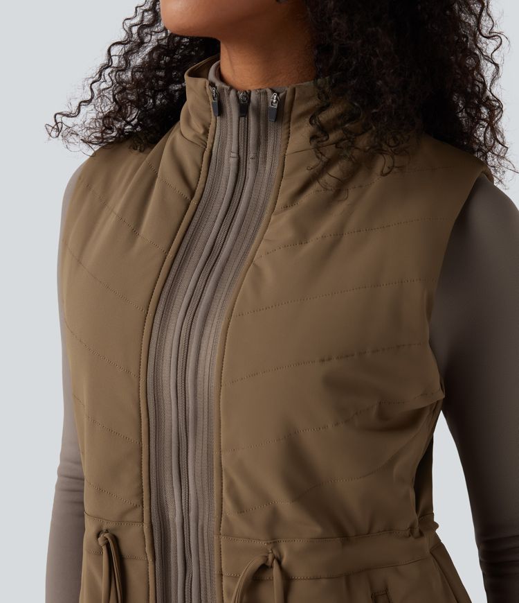 3-in-1 High-Neck Long Sleeve Thumb Holes Fleece Jacket &Quilted Vest with Pockets