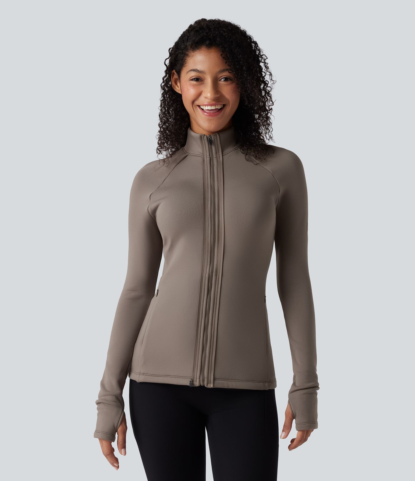 3-in-1 High-Neck Long Sleeve Thumb Holes Fleece Jacket &Quilted Vest with Pockets