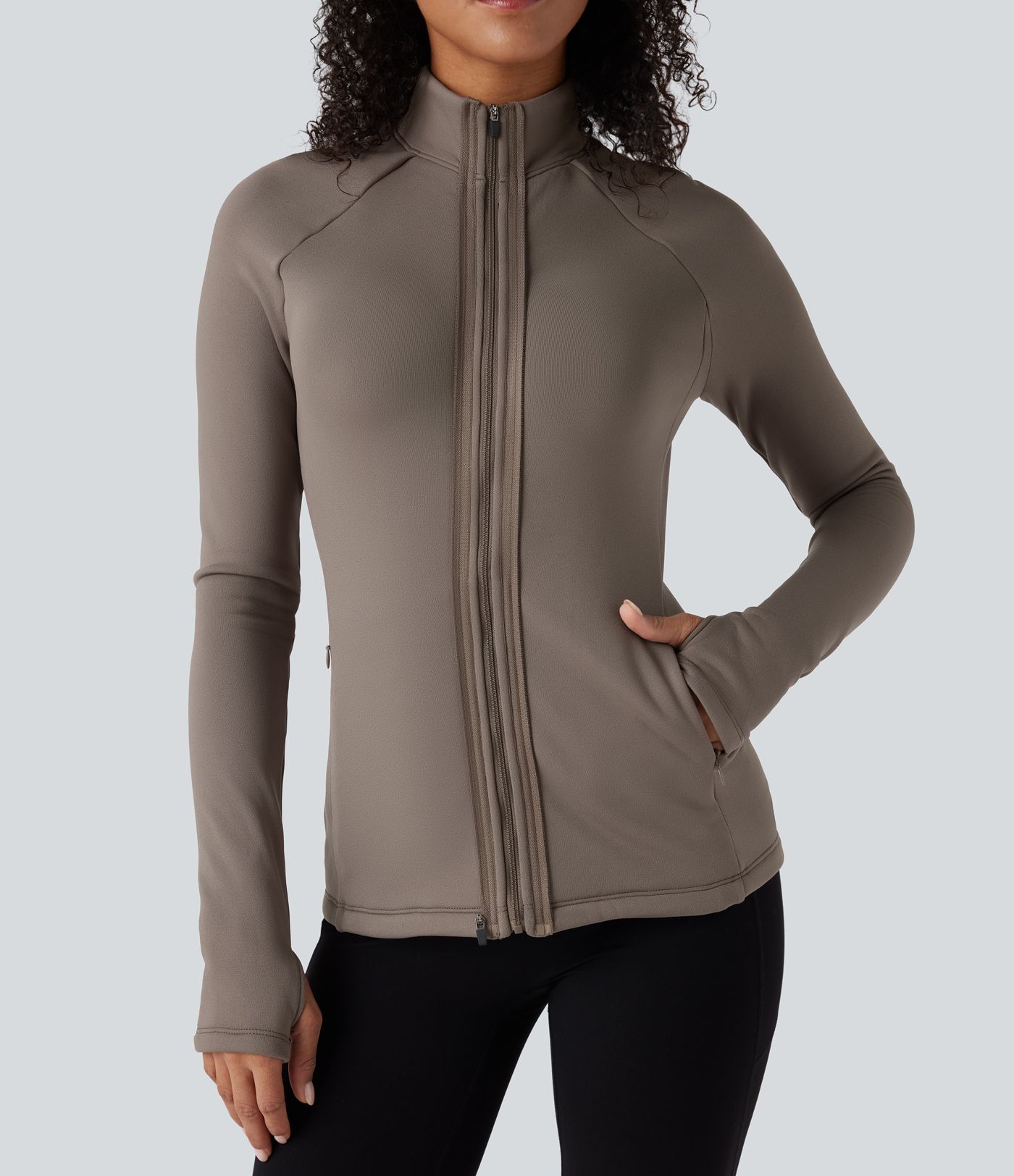 3-in-1 High-Neck Long Sleeve Thumb Holes Fleece Jacket &Quilted Vest with Pockets