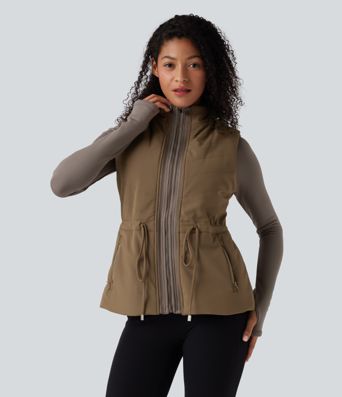 Chaqueta polar 3 en 1 de cuello alto, mangas largas con agujeros para los pulgares y chaleco acolchado con bolsillos