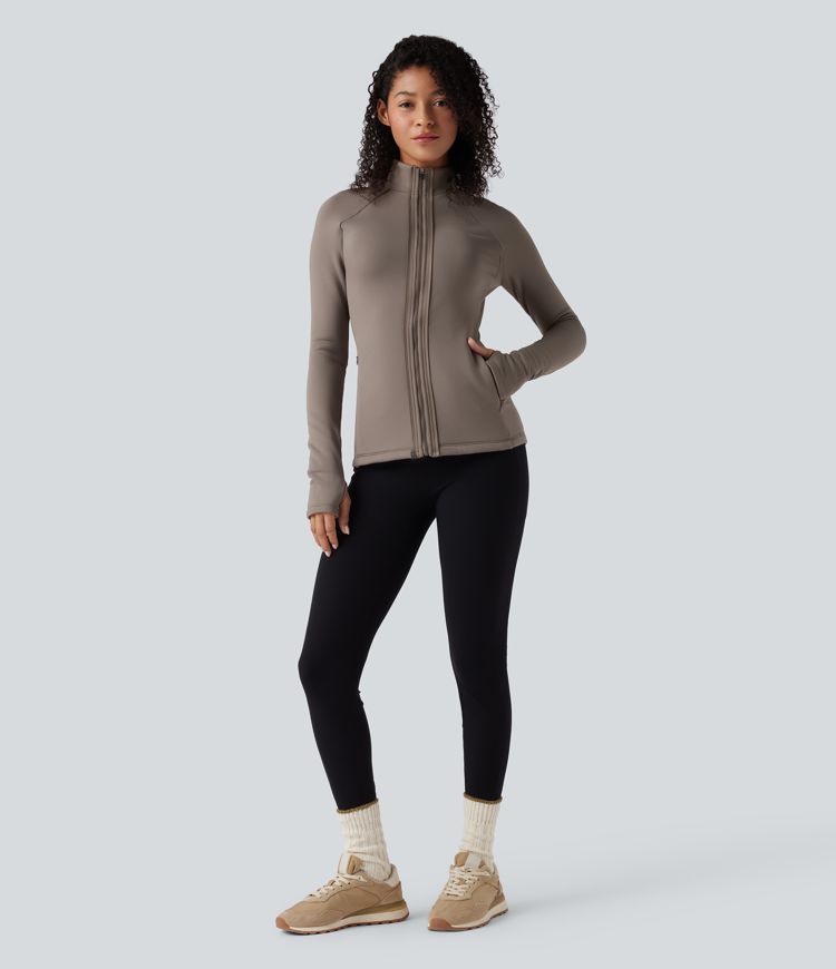 3-in-1 High-Neck Long Sleeve Thumb Holes Fleece Jacket &Quilted Vest with Pockets