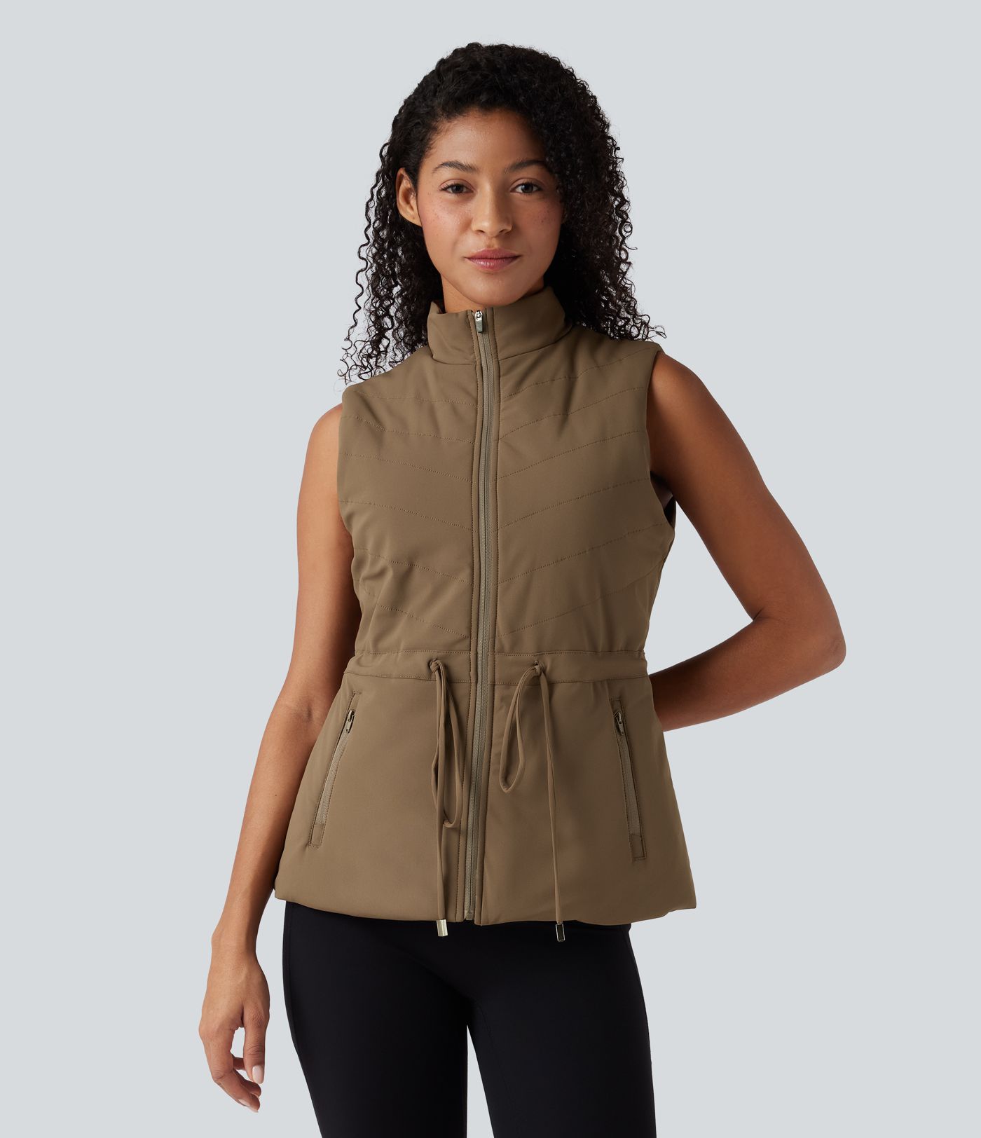 3-in-1 High-Neck Long Sleeve Thumb Holes Fleece Jacket &Quilted Vest with Pockets