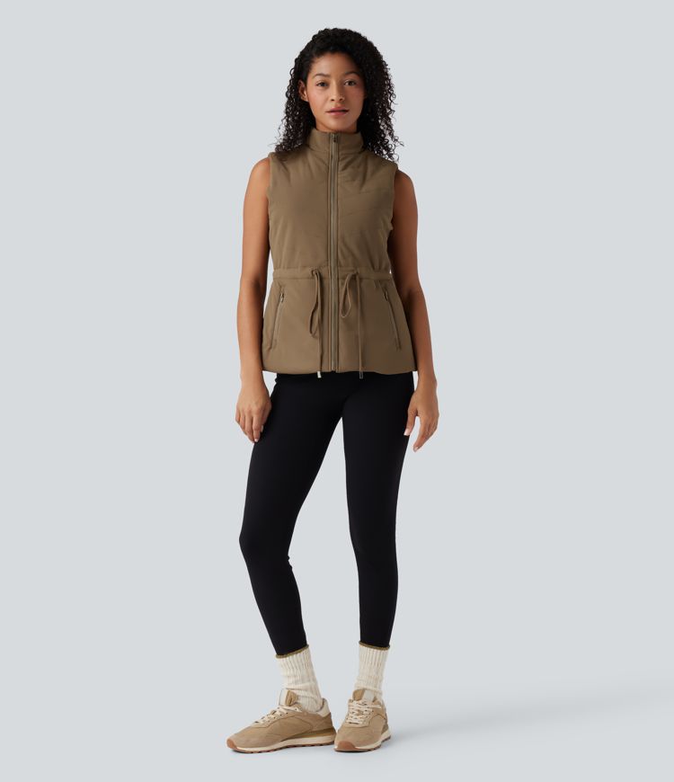 3-in-1 High-Neck Long Sleeve Thumb Holes Fleece Jacket &Quilted Vest with Pockets