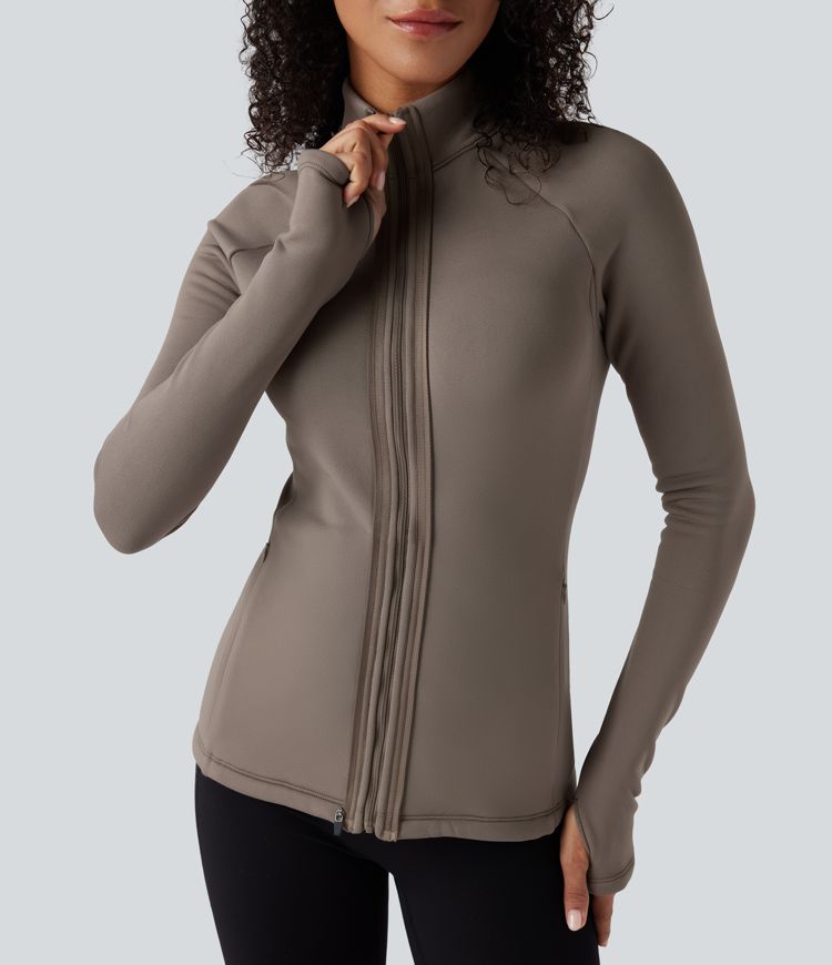 3-in-1 High-Neck Long Sleeve Thumb Holes Fleece Jacket &Quilted Vest with Pockets