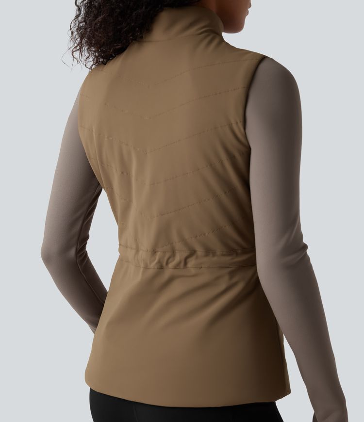 3-in-1 High-Neck Long Sleeve Thumb Holes Fleece Jacket &Quilted Vest with Pockets