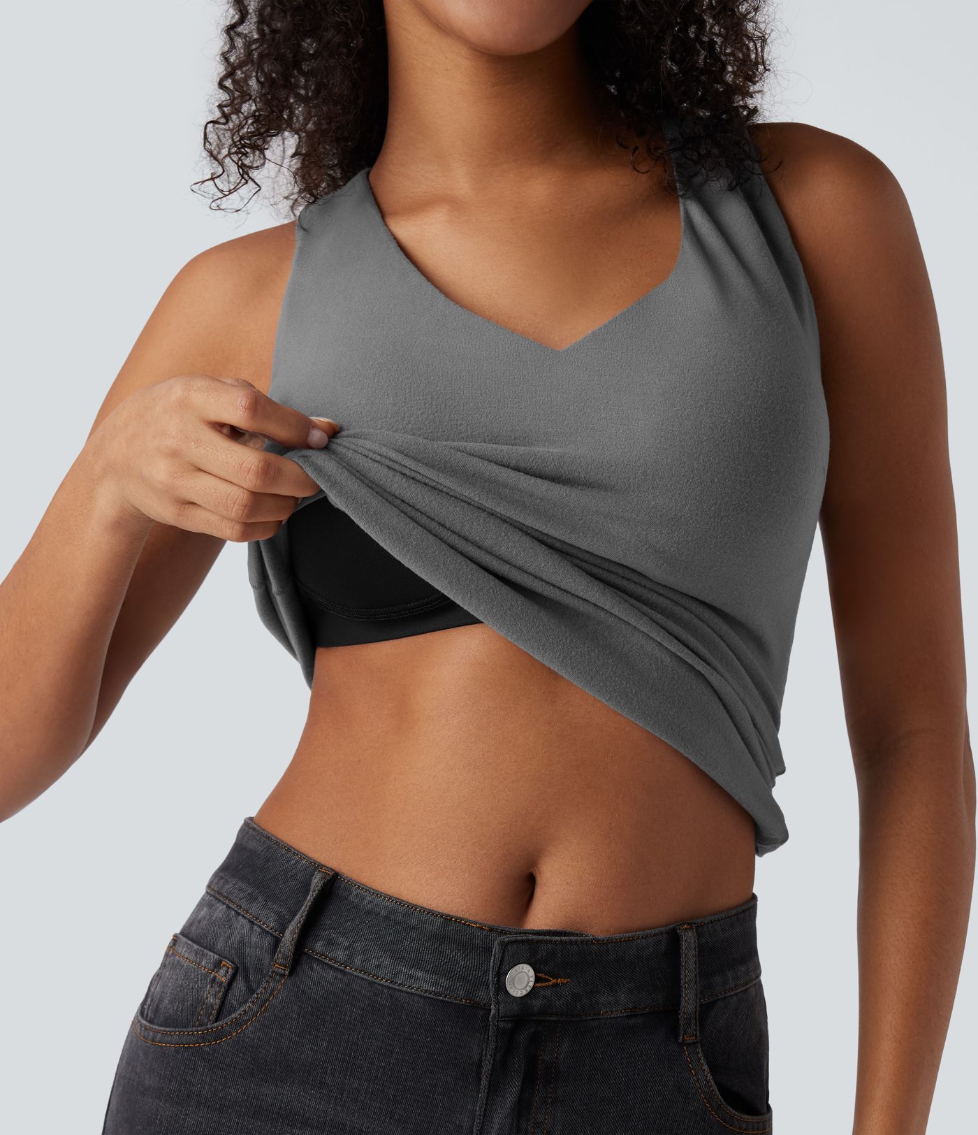 Débardeur décontracté chauffant à col en V avec effet push-up — bonnets D/DD/DDD/F