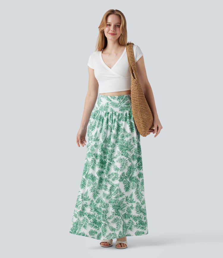 High Waisted 2-in-1 Floral Print Flowy Maxi Skirt