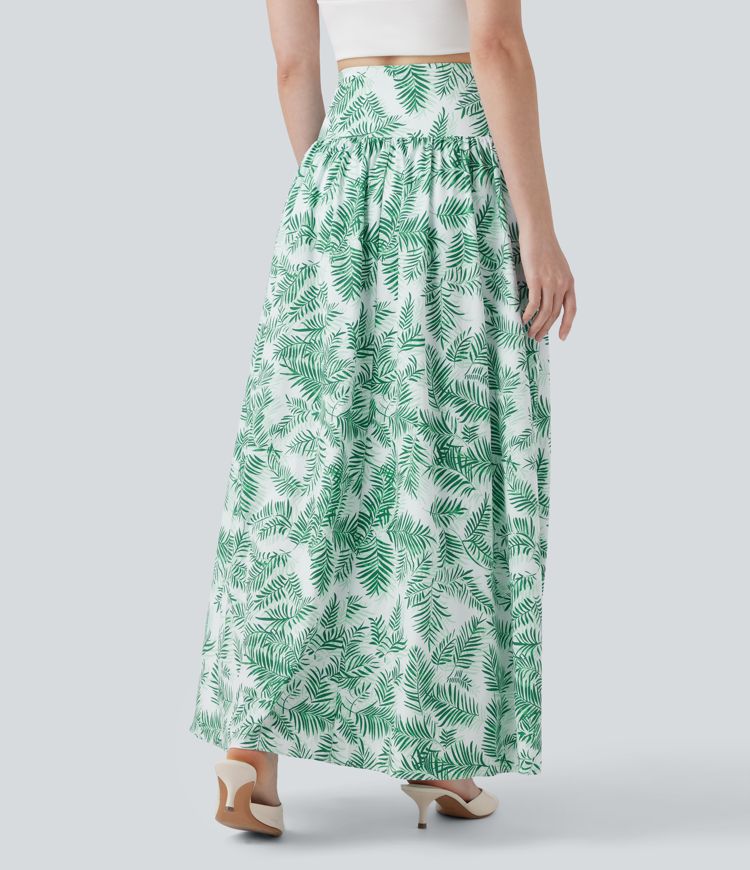 High Waisted 2-in-1 Floral Print Flowy Maxi Skirt