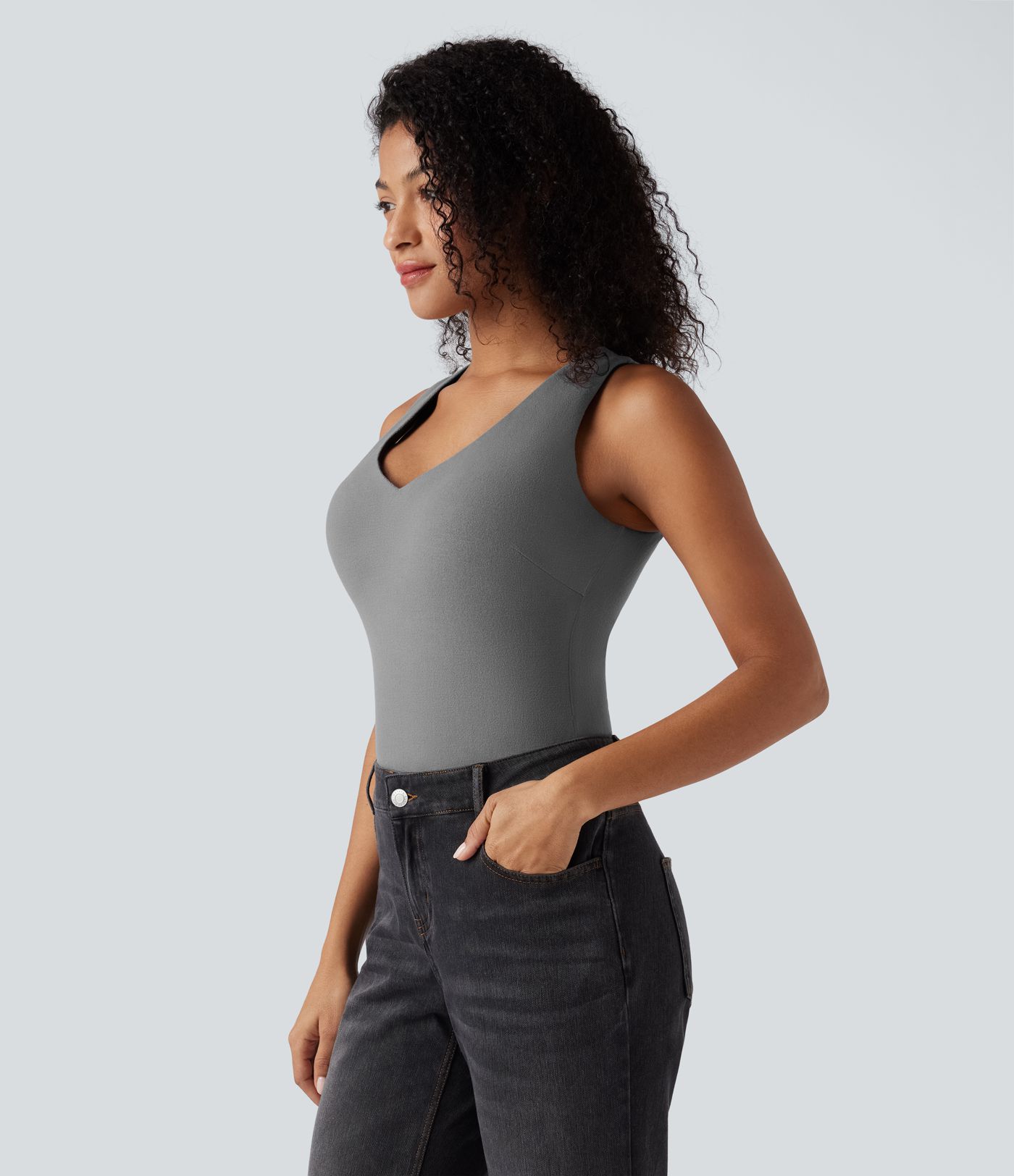 Débardeur décontracté chauffant à col en V avec effet push-up — bonnets D/DD/DDD/F