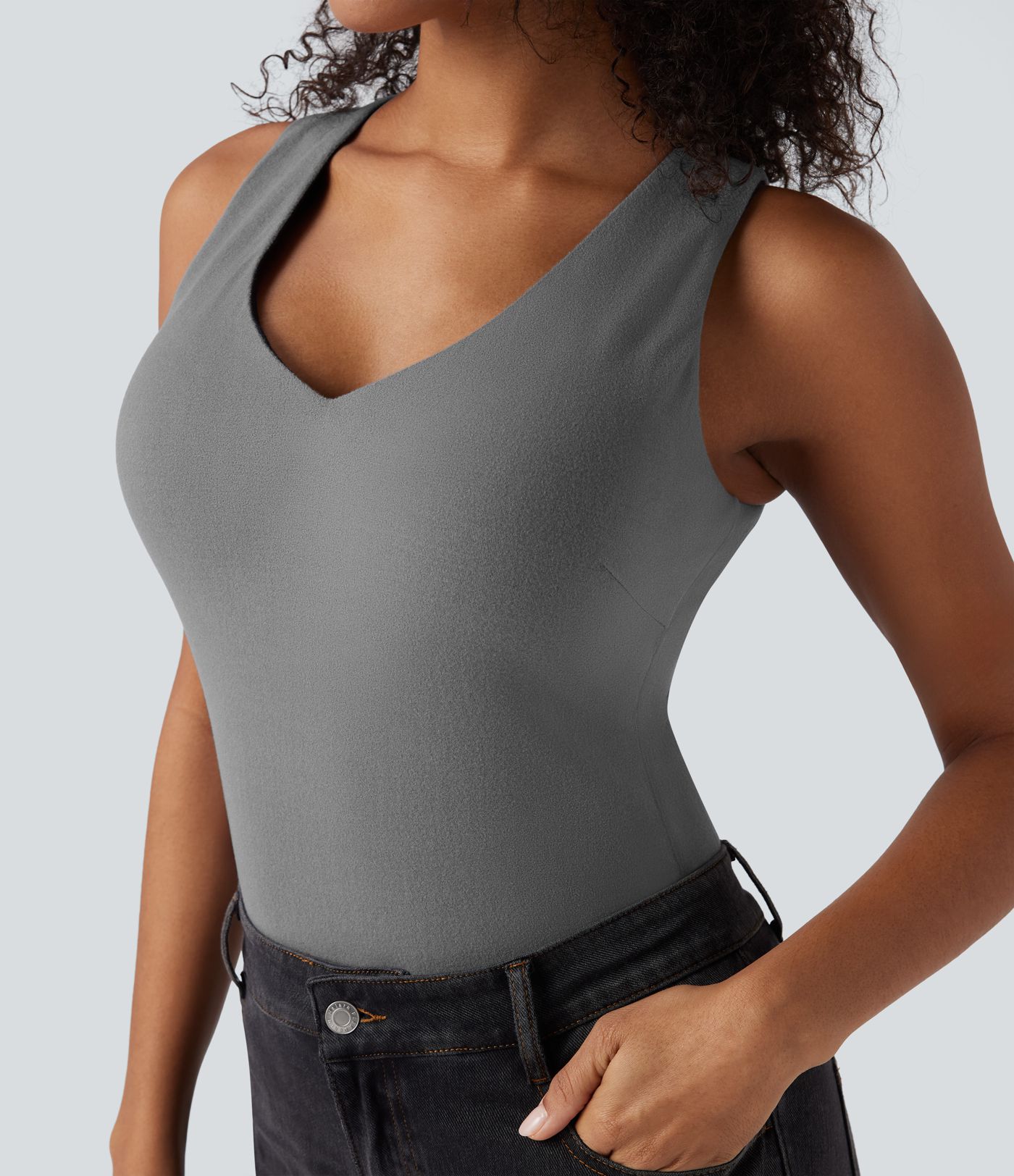 Débardeur décontracté chauffant à col en V avec effet push-up — bonnets D/DD/DDD/F