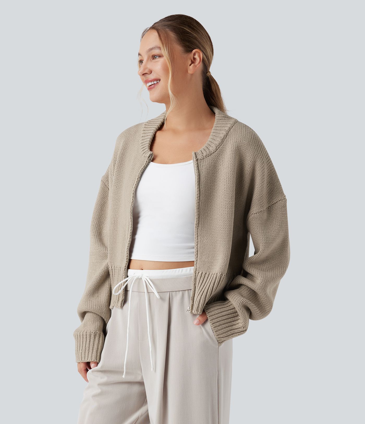 Lässige Bomberjacke mit Reißverschluss und langen Ärmeln