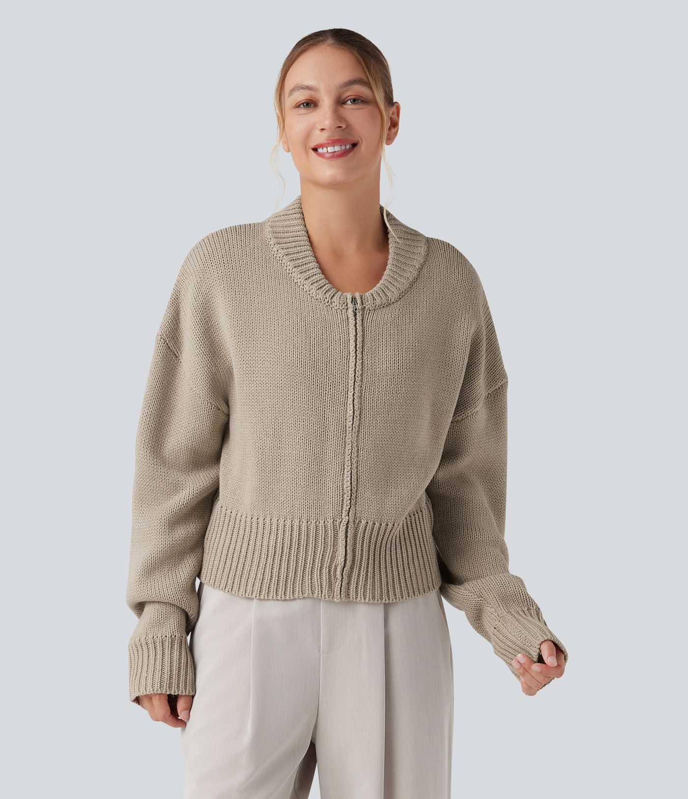 Lässige Bomberjacke mit Reißverschluss und langen Ärmeln