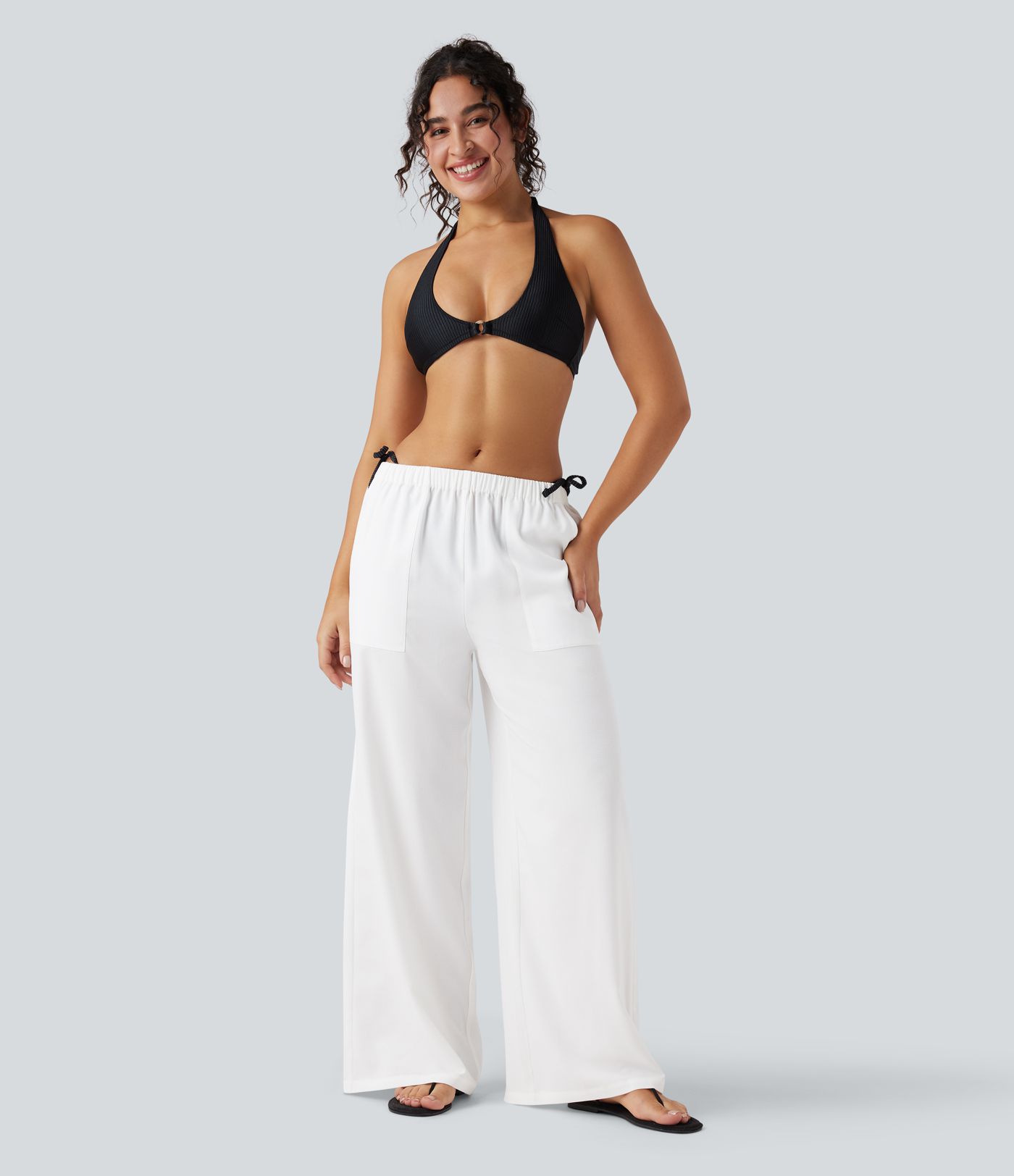 High Waisted Resort Baggy Trousers with Pockets