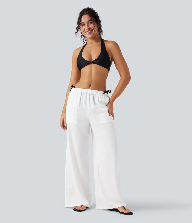 High Waisted Resort Baggy Trousers with Pockets
