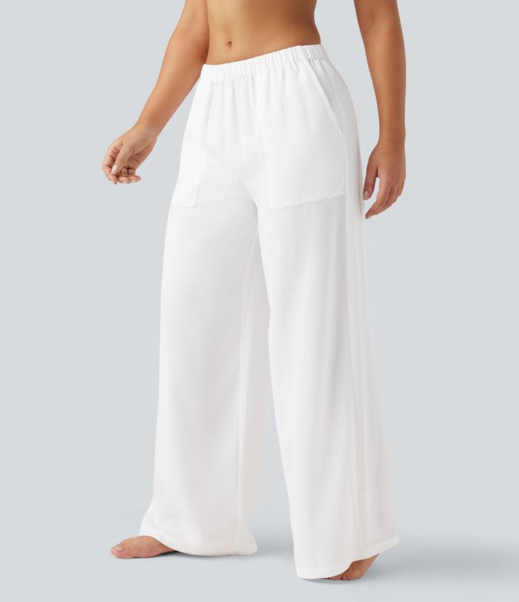 High Waisted Resort Baggy Trousers with Pockets