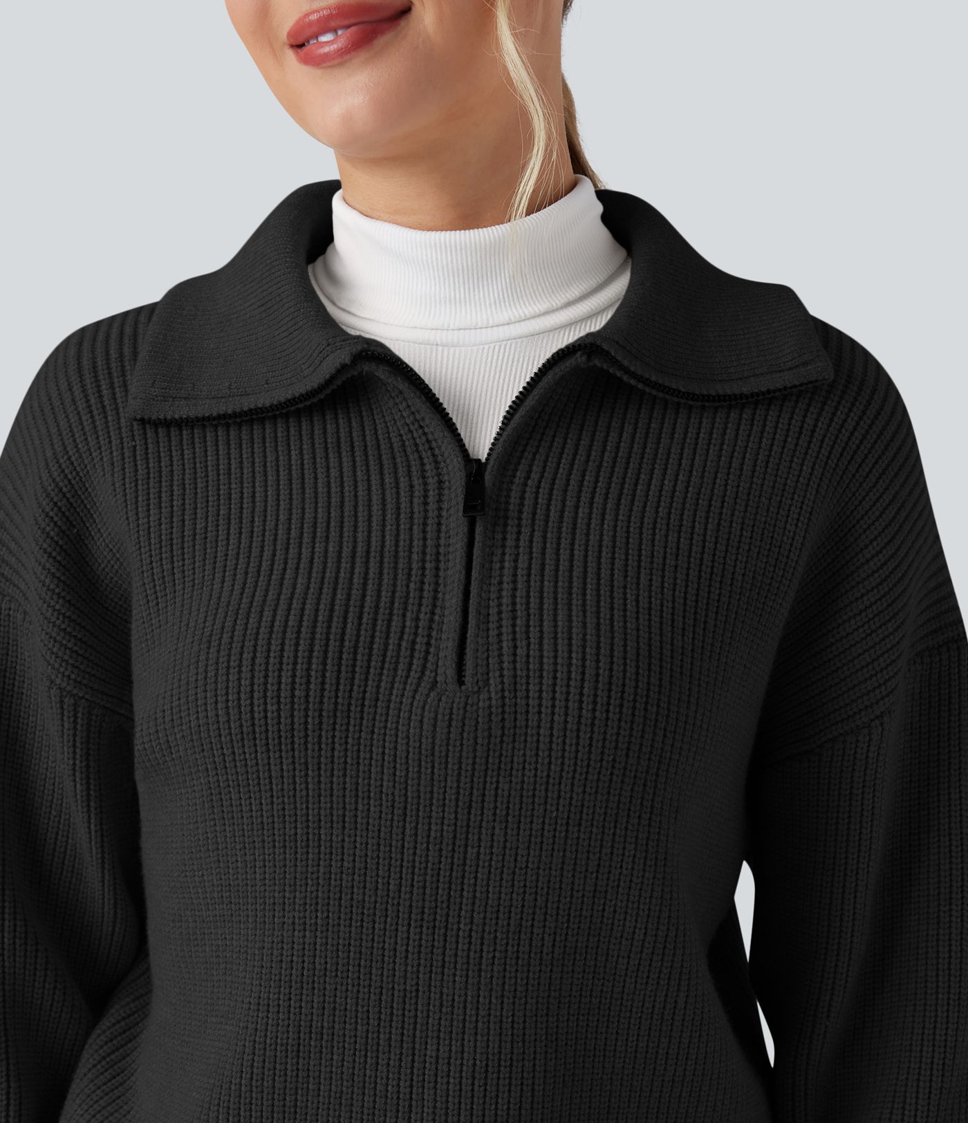 Lapel Half Zipper Long Sleeve Casual Jumper
