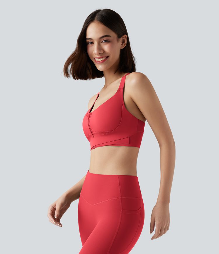 SpeedWave™ Medium Support Push Up Zipper Adjustable Buckle Quick Dry Running Sports Bra