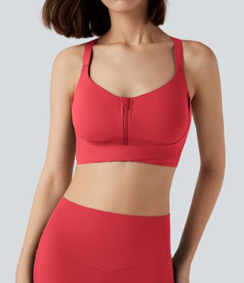 SpeedWave™ Medium Support Push Up Zipper Adjustable Buckle Quick Dry Running Sports Bra