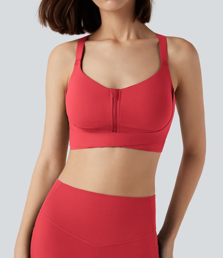 SpeedWave™ Medium Support Push Up Zipper Adjustable Buckle Quick Dry Running Sports Bra