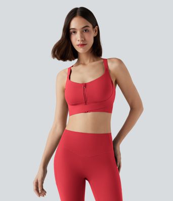 SpeedWave™ Medium Support Push Up Zipper Adjustable Buckle Quick Dry Running Sports Bra