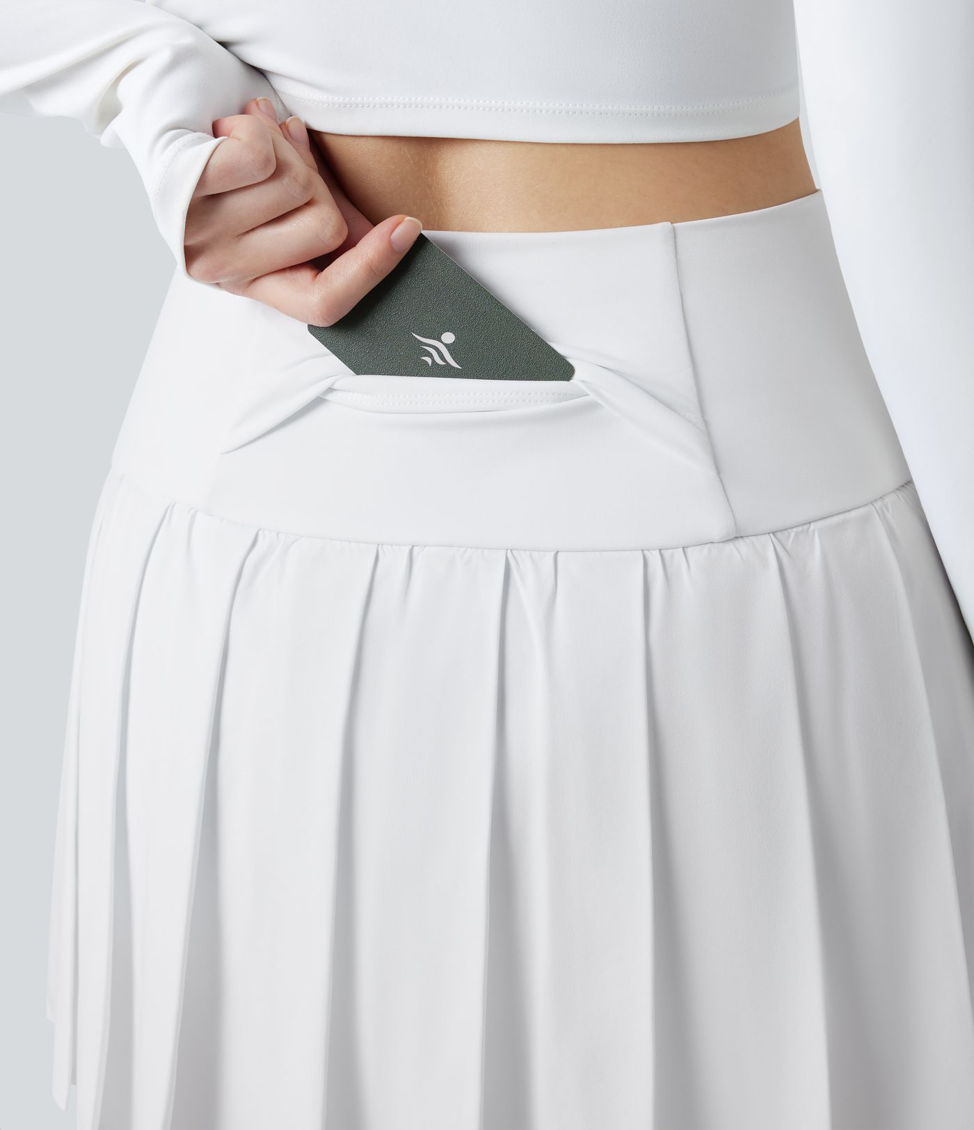 Breezeful™ High Waisted Pleated 2-in-1 Contrast Mesh Quick Dry Dance Stirrup Skirted Leggings with Pockets