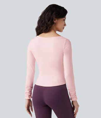 SoftlyZero™ Airy Square Neck Long Sleeve Ruched Cool Touch Workout Sports Top
