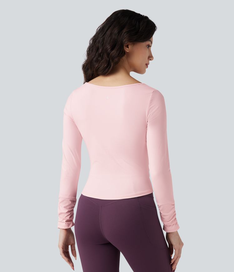SoftlyZero™ Airy Square Neck Long Sleeve Ruched Cool Touch Workout Sports Top