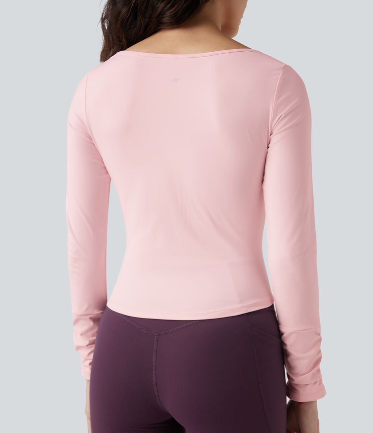 SoftlyZero™ Airy Square Neck Long Sleeve Ruched Cool Touch Workout Sports Top