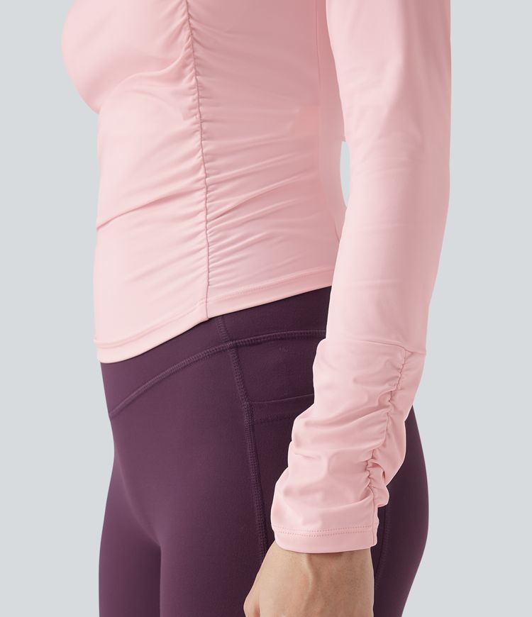 SoftlyZero™ Airy Square Neck Long Sleeve Ruched Cool Touch Workout Sports Top