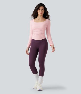 SoftlyZero™ Airy Square Neck Long Sleeve Ruched Cool Touch Workout Sports Top