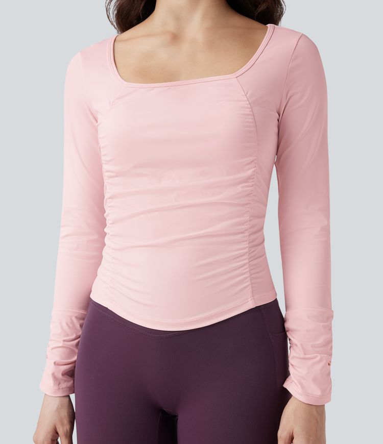 SoftlyZero™ Airy Square Neck Long Sleeve Ruched Cool Touch Workout Sports Top