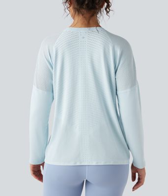 Seamless Flow Perforated Round Neck Long Sleeve Yoga Sports Top