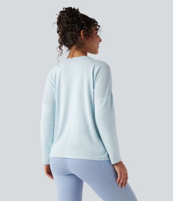 Seamless Flow Perforated Round Neck Long Sleeve Yoga Sports Top