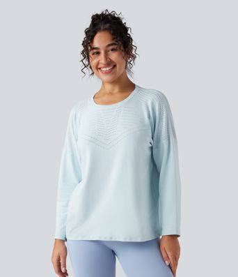 Seamless Flow Perforated Round Neck Long Sleeve Yoga Sports Top