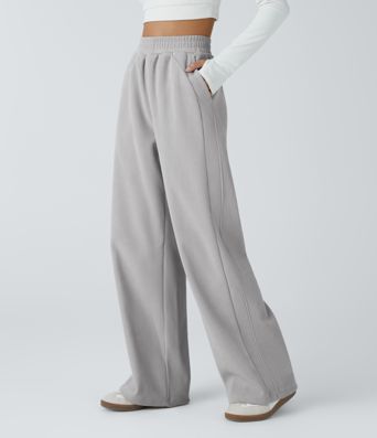 High Waisted Pocket Straight Leg Mop Corduroy Casual Pants