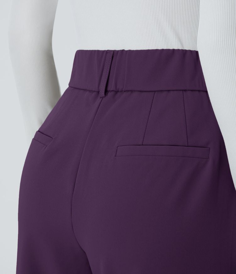 High Waisted Pocket Solid Work Tapered Pants