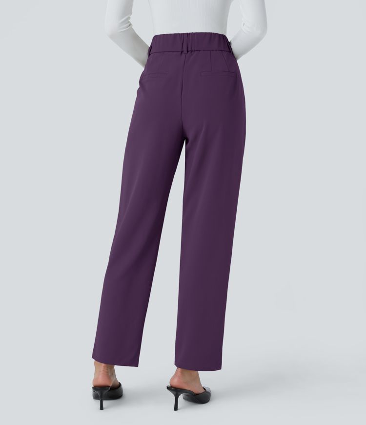 High Waisted Pocket Solid Work Tapered Pants