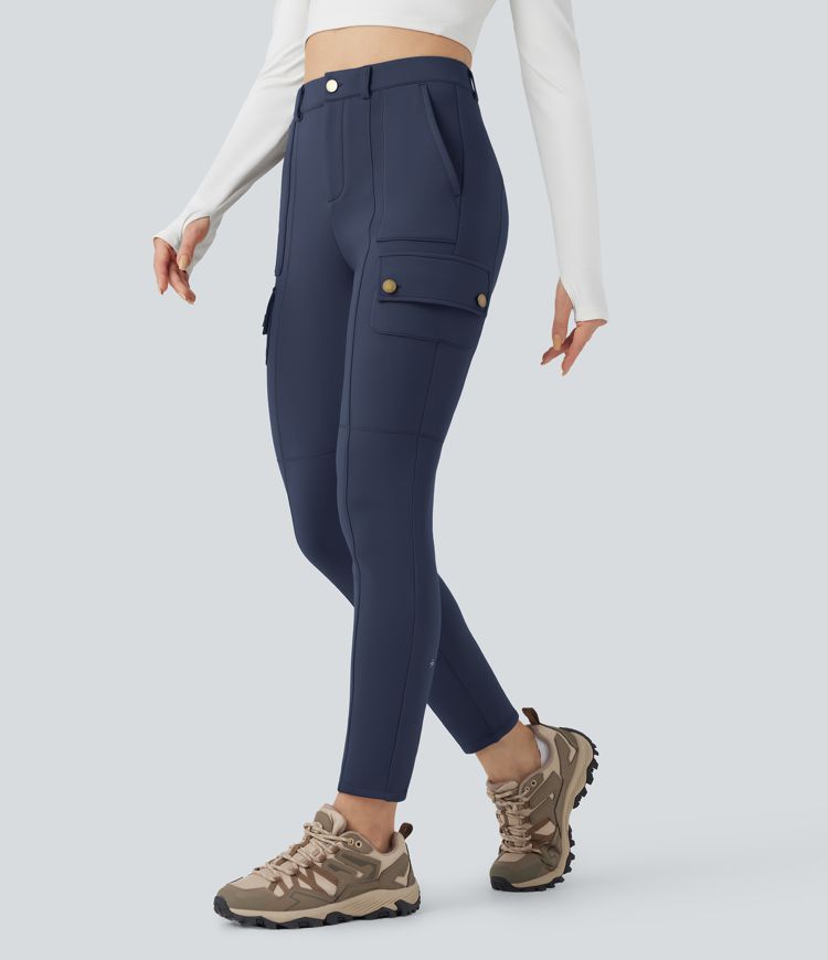 High Waisted Skinny Fleece Hiking Cargo Pants with Pockets