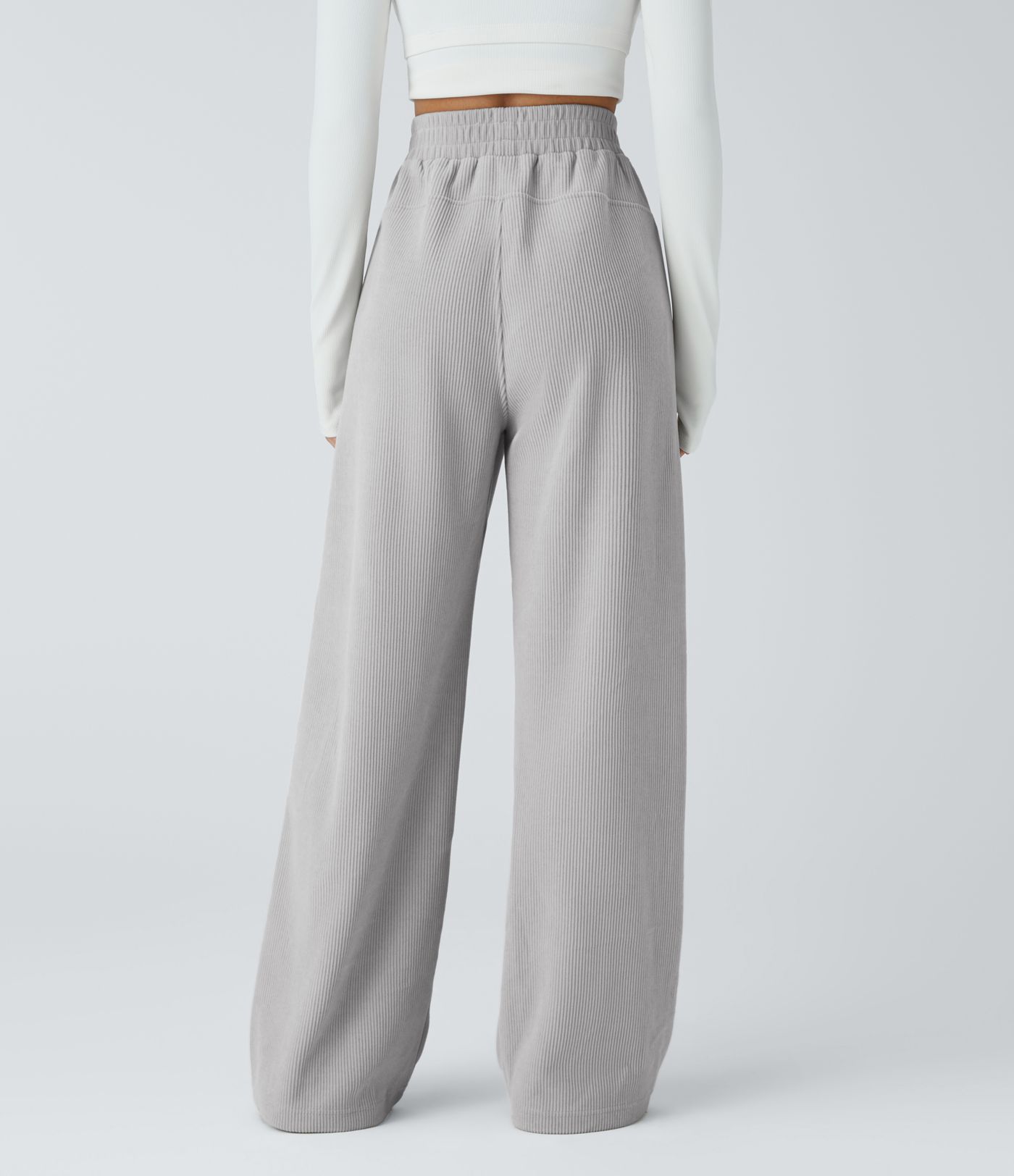 High Waisted Pocket Straight Leg Mop Corduroy Casual Pants
