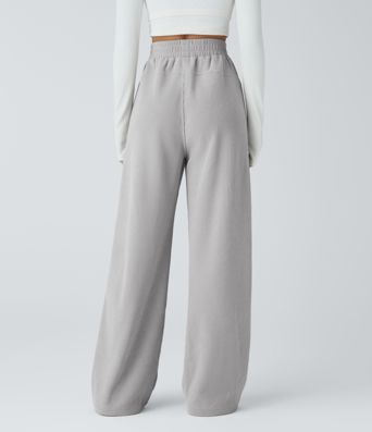 High Waisted Pocket Straight Leg Mop Corduroy Casual Pants