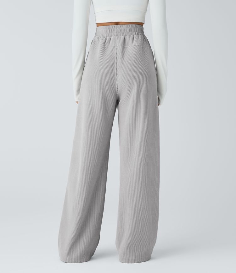 High Waisted Pocket Straight Leg Mop Corduroy Casual Pants