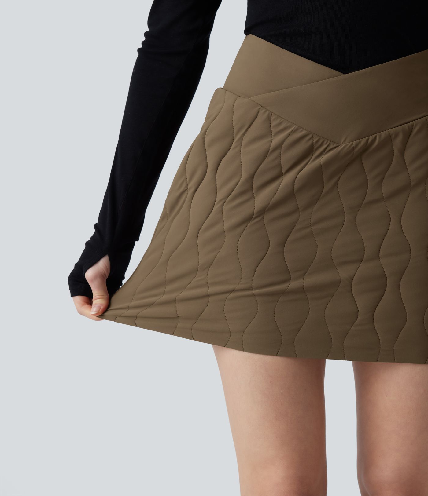 Crossover High Waisted 2-in-1 Bodycon Mini Stretchy Casual Quilted Skirt