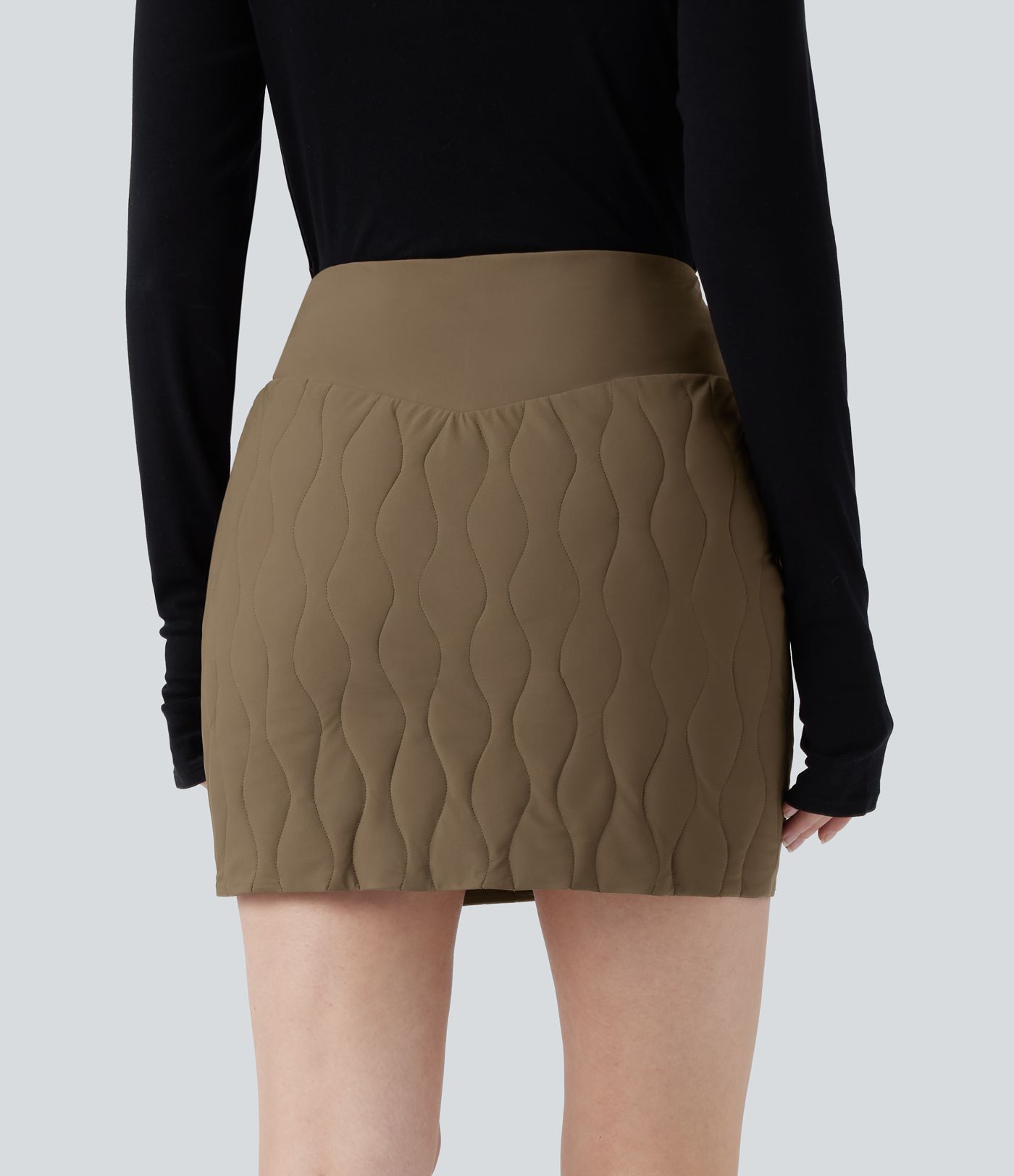 Crossover High Waisted 2-in-1 Bodycon Mini Stretchy Casual Quilted Skirt