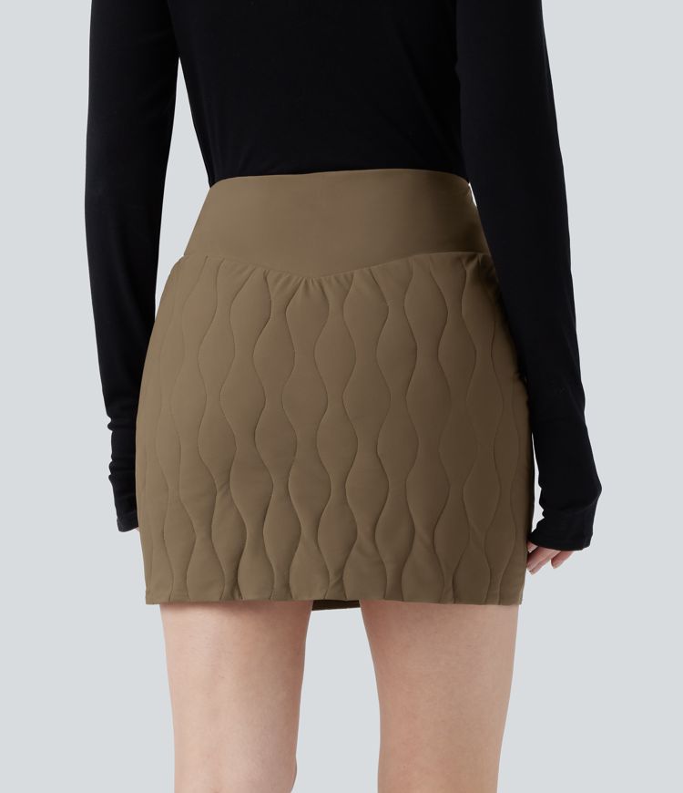 Crossover High Waisted 2-in-1 Bodycon Mini Stretchy Casual Quilted Skirt